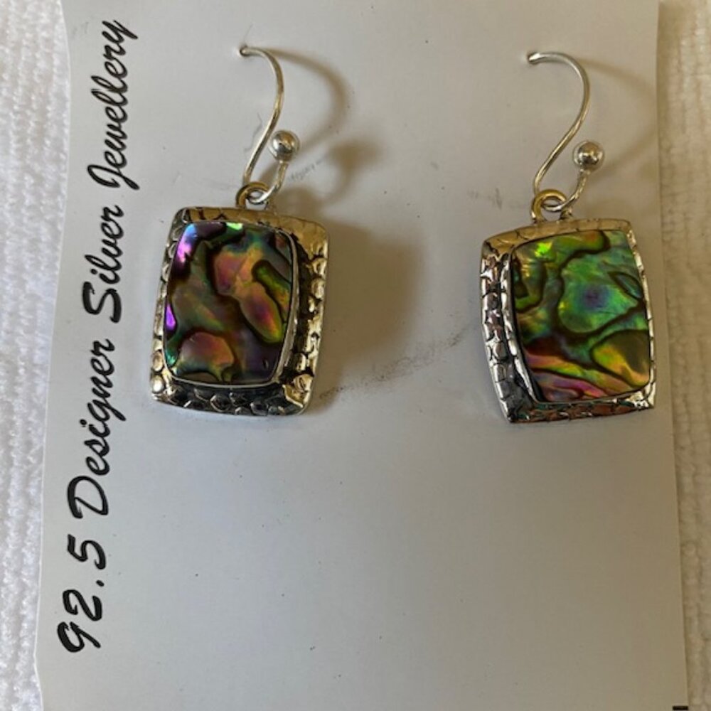 92.5 Designer Silver Dangling Earrings with Multi-Colored Stone Insert